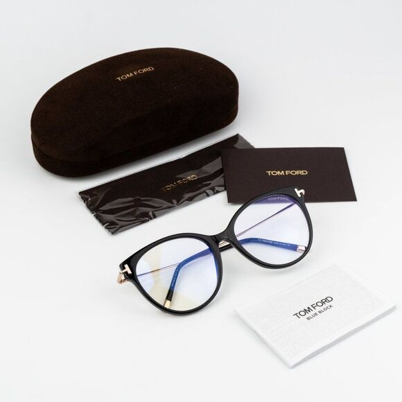 Tom Ford Women Eyeglasses Black Rose Gold Blue Light Block Round FT5770 001 NEW main image 9